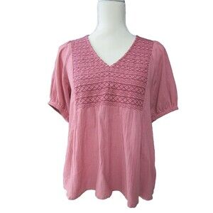 Madewell Yoke Peasant Top Women's Small Embroidered Blouse Vintage Quartz NF309